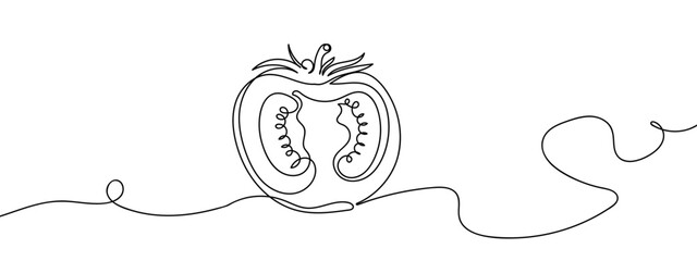 Continuous line, halved tomatoes vector illustration with transparent background editable stroke.