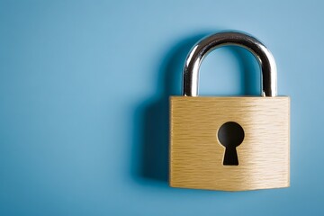 Naklejka premium Padlock Security Concept, Closed Lock on Blue Background, Privacy Protection, Digital Security, Data Protection, Safety, Secure, Closed Padlock, Metal Lock, Keyhole