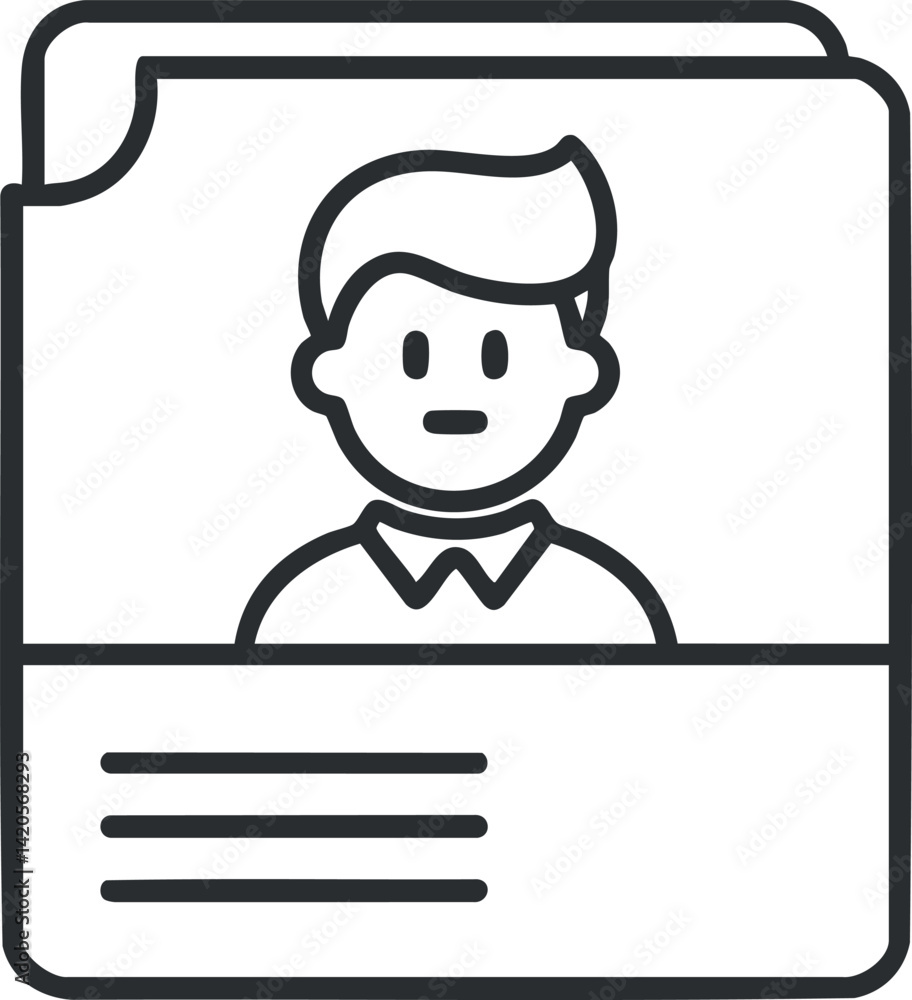 Poster simple line art icon of a user profile card representing identity and professional information