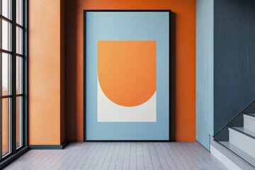 Abstract Art in Modern Interior with Window and Staircase