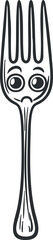 A cartoon-style smiling fork character with big eyes and a playful expression.