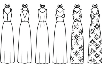 Floral Maxi Dress Vector Illustration