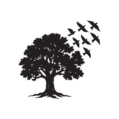 bird flying from tree make a part of leaf as birds