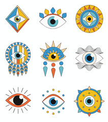 A collection of nine mystical eye designs