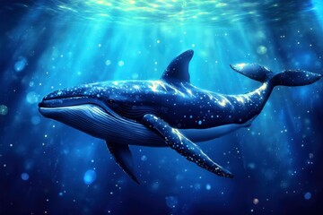 Fototapeta premium Whale Swimming in Ocean Underwater