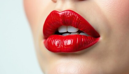 Obraz premium Close-up vibrant red lipstick, pristine white backdrop, beauty shot, white, cosmetic product