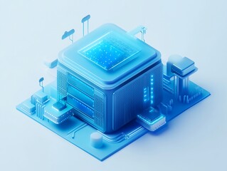 3D Model: Server Cube with Integrated Circuitry and Cloud Connections