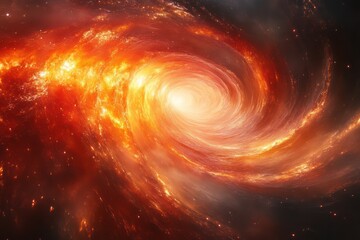 Galactic Whirlpool A Fiery Spiral Galaxy in Deep Space Featuring Intense Cosmic Colors and Dy