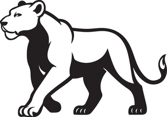 Obraz premium Lioness Silhouette Illustration – Bold Black and White Wild Cat Art for T-Shirts, Posters, and Stickers 