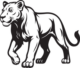 Obraz premium Lioness Silhouette Illustration – Bold Black and White Wild Cat Art for T-Shirts, Posters, and Stickers 