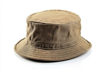 Khaki Bucket Hat on White Background