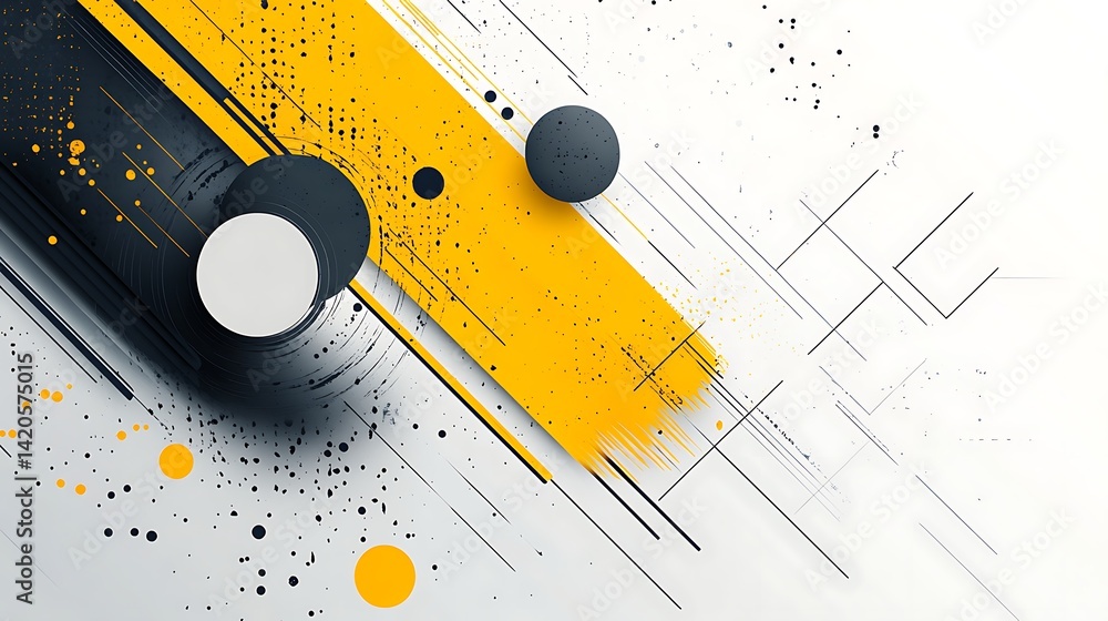 Poster abstract geometric background with circles and lines, abstract geometric background with yellow and 