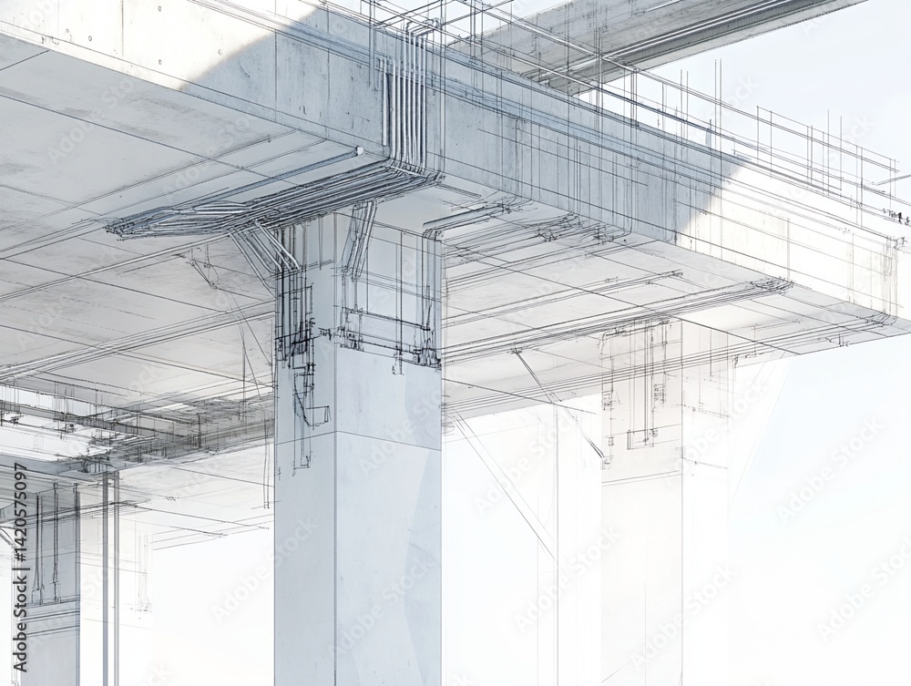 Poster architectural rendering: concrete structure with conduits