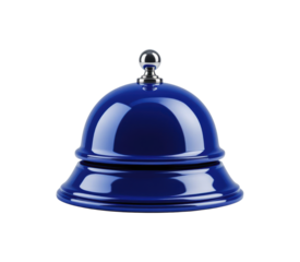 Luxury Royal Blue Hotel Reception Service Bell with Silver Handle and Glossy Ceramic Finish for Concierge and Hospitality Service Isolated on Transparent and White Background