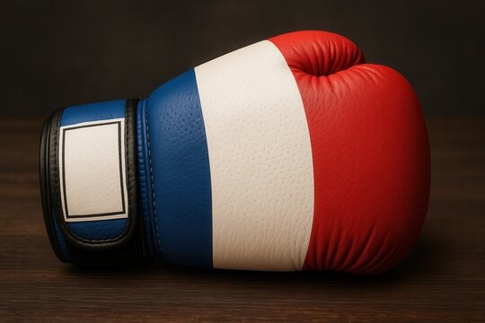 French boxing glove resting on wooden surface