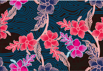 Indonesian Batik Motif with a very beautiful Hibiscus pattern