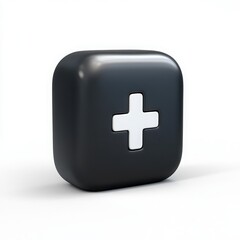 Fototapeta premium Black cube with plus symbol isolated on white background