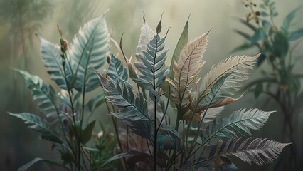 Feathery Botanical Layers of Delicate Leaves in Dreamlike Composition