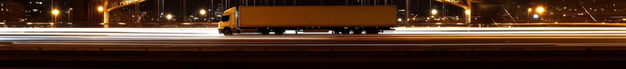Obraz premium Power only truck crossing a bridge in a city at night photographed with a slow shutter speed and high ISO to capture the illuminated bridge and the blurred motion of passing traffic