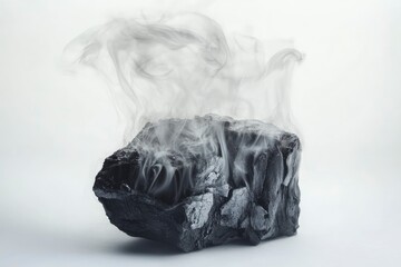 Fototapeta premium Piece of Coal with Smoke on White Background