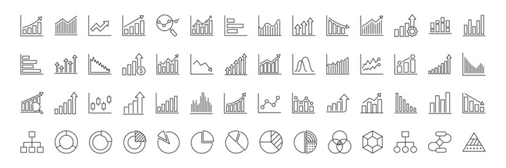 Growing bar graph line icon set. Chart and diagram Line Icons. Business statistics and analytics vector icons with up and down arrow. Infographic icon. Editable stroke. Vector illustration.