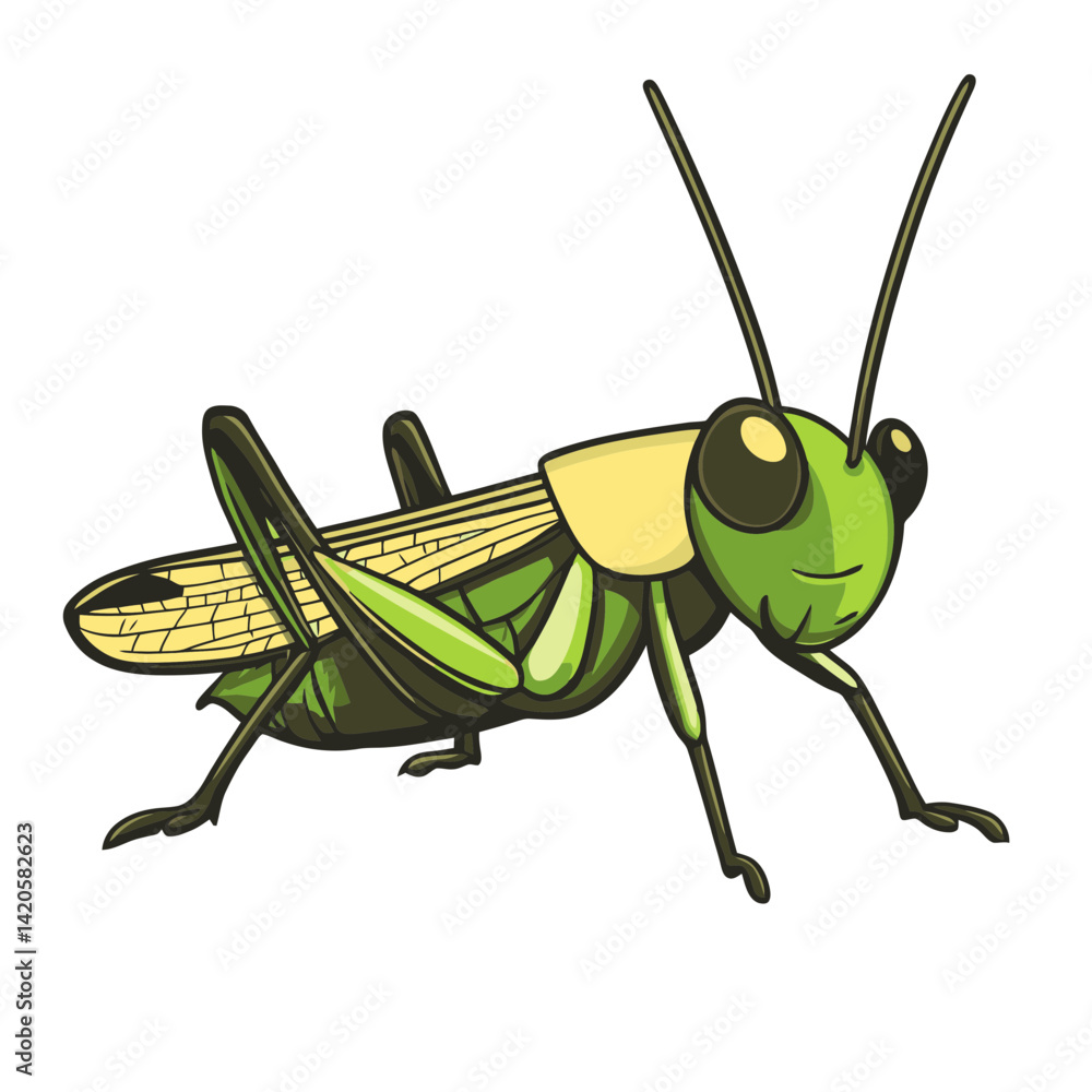 Poster flat cartoon icon of a grasshopper representing nature and wildlife in a simple design perfect for v