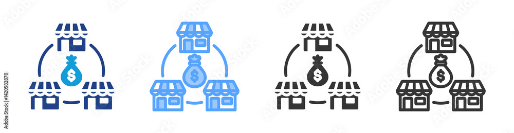 Aufkleber chain store icon set multiple style collection