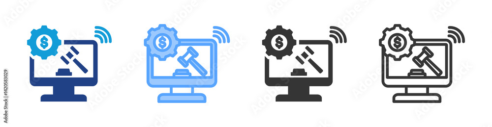 Aufkleber online auction icon set multiple style collection