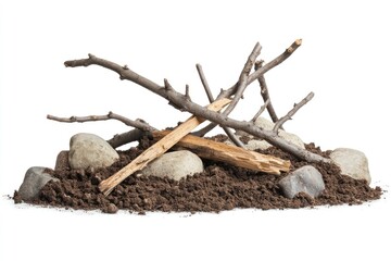 Fototapeta premium Branches and Rocks on Dirt