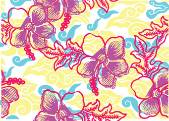 Indonesian Batik Motif with a very beautiful Hibiscus pattern