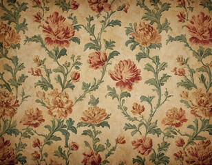 Retro wallpaper with floral pattern, Victorian style, distressed texture overlay