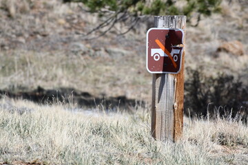 No offroad vehicle sign in woods. © Trevor Cook