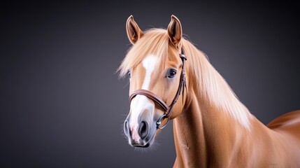 Obraz premium Portrait of a light-brown horse, focused on head and shoulders, against a dark background