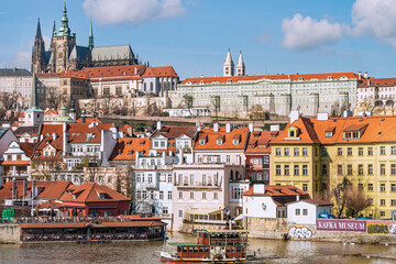 View of Prague's Castel from Charles Bridge or or Old Town Bridge Tower.. Prague, Czech Republic, 2020