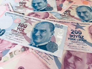Turkish Banknotes featuring currency values of 100 and 200 Lira