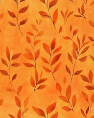 Orange Background with Repeating Autumnal Leaf Pattern