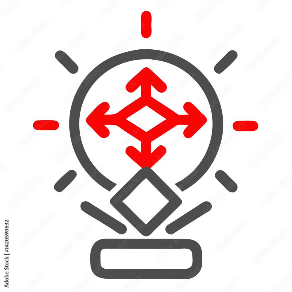 Aufkleber mana orb icon design with directional arrows in red and gray colors on a white background
