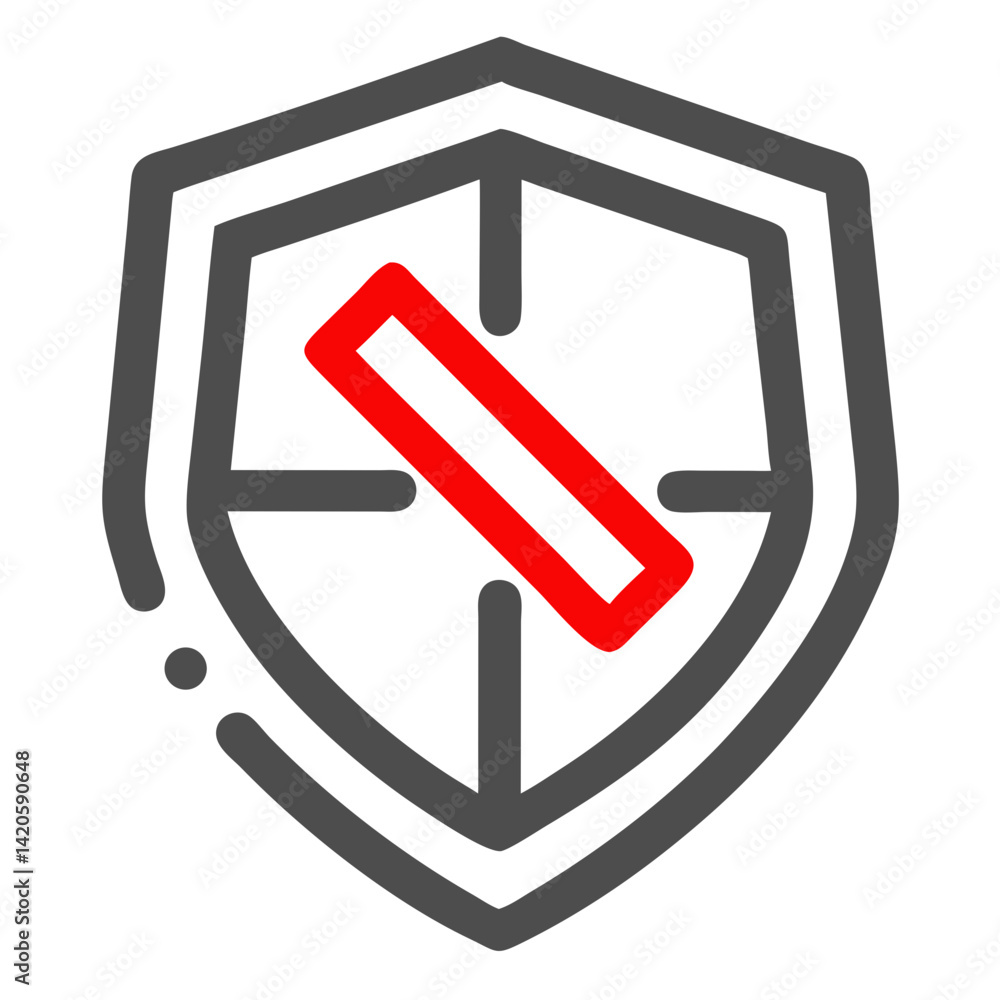 Poster pve shield icon design with a protective symbol in red and gray colors on a white background