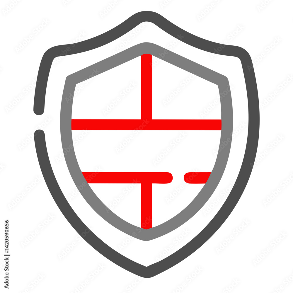 Poster quest item delivery icon design in red and gray colors on a white background for gaming tasks