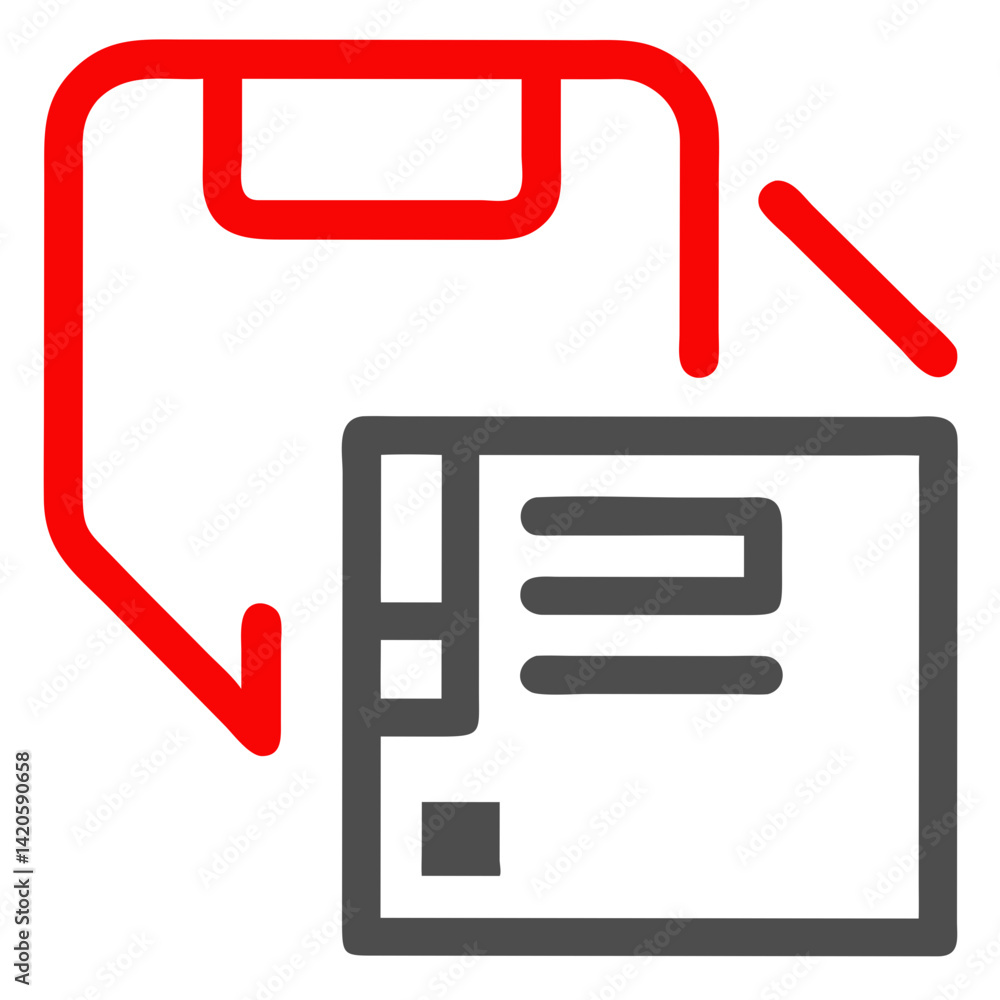 Aufkleber quest item delivery icon design in red and gray colors on a white background for gaming tasks