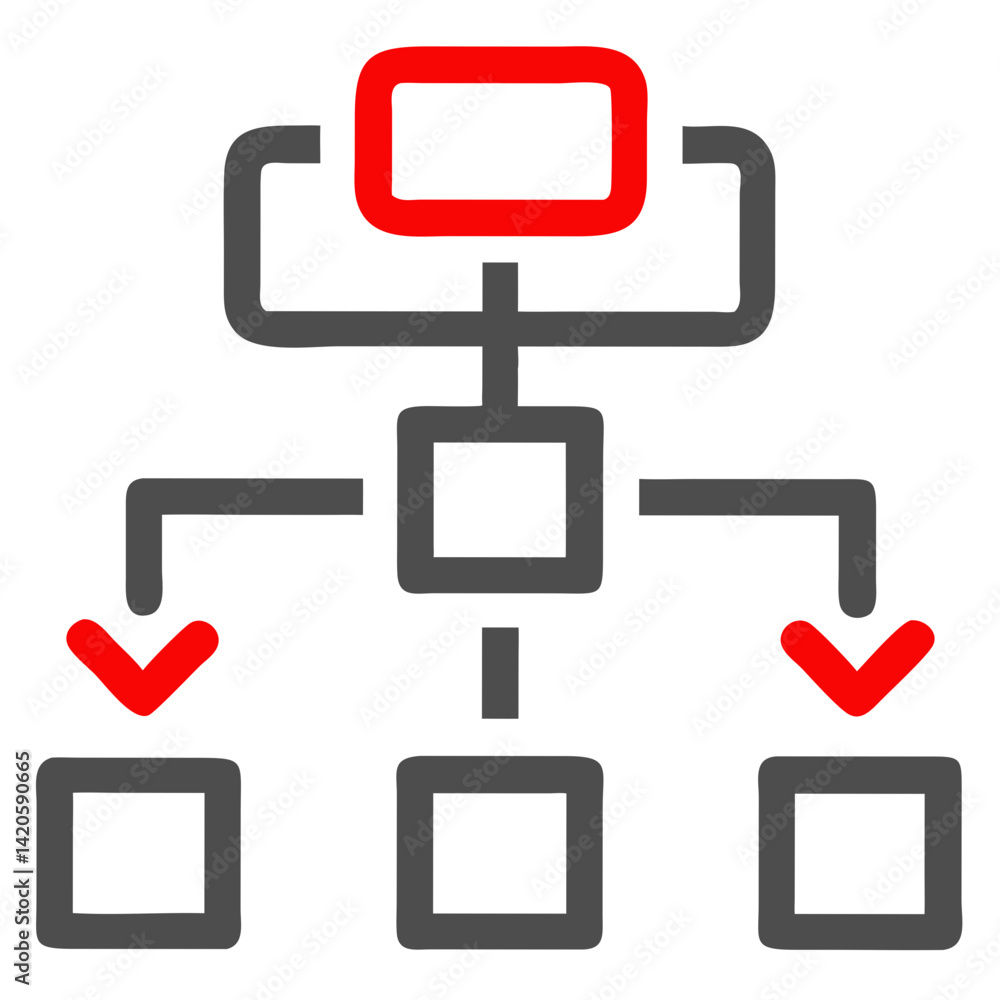 Poster skill tree icon design in red and gray colors on a white background for gaming progression