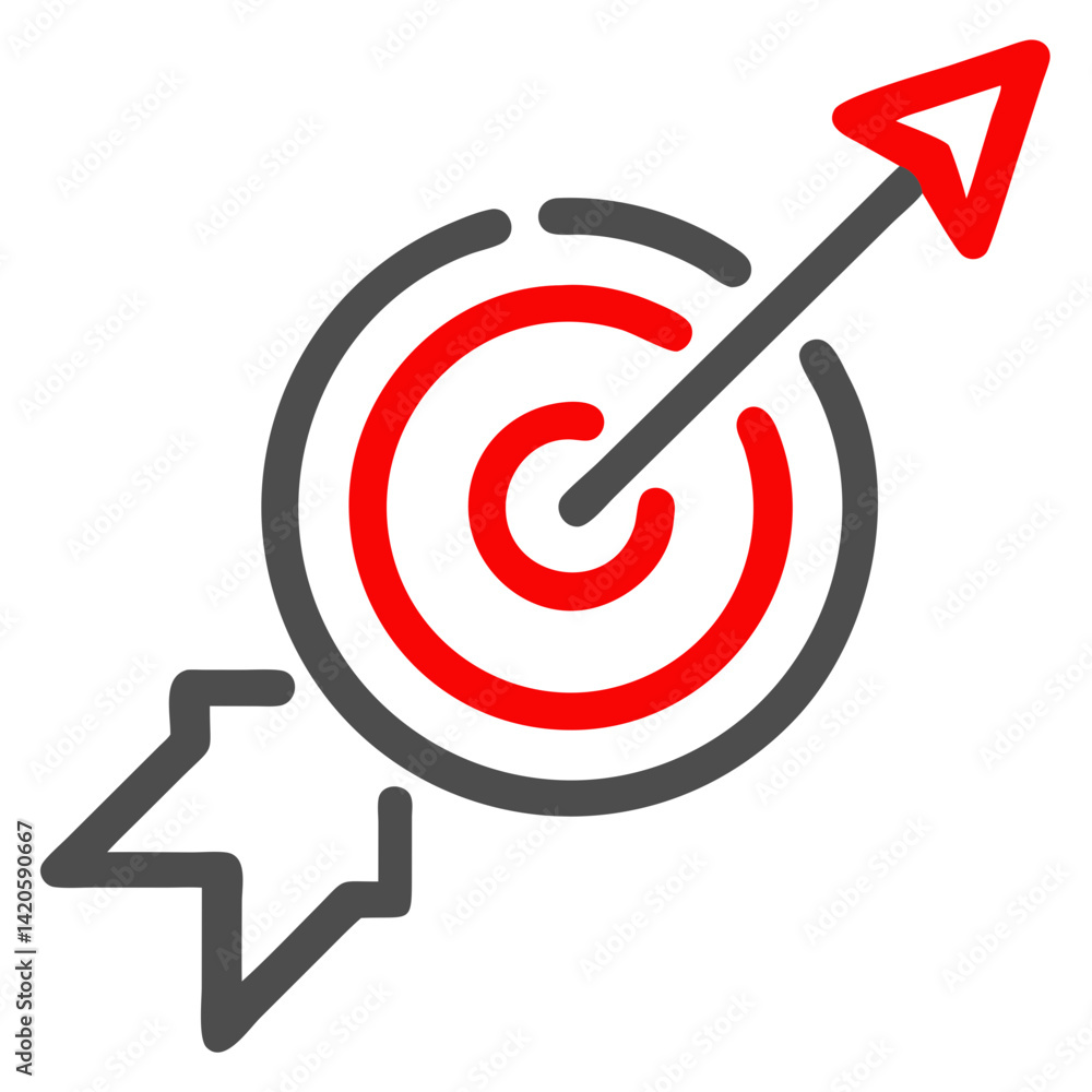 Aufkleber upgrade arrow icon design with a target in red and gray colors on a white background for gaming enha