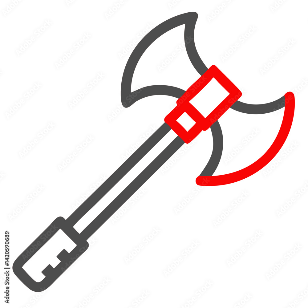 Poster battle axe icon design in red and gray colors on a white background for gaming