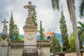 Fototapeta premium Medellin, Antioquia- Colombia. February 28, 2023. The San Pedro Cemetery Museum is a cemetery and museum located in the city of Medellín in Colombia; it was built in 1842.