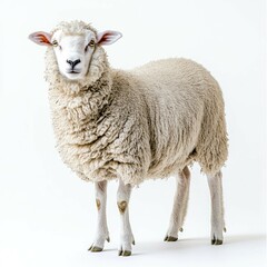 Fototapeta premium Magnificent Sheep in a Serene Setting: A Captivating Portrait of a Fluffy Farm Animal