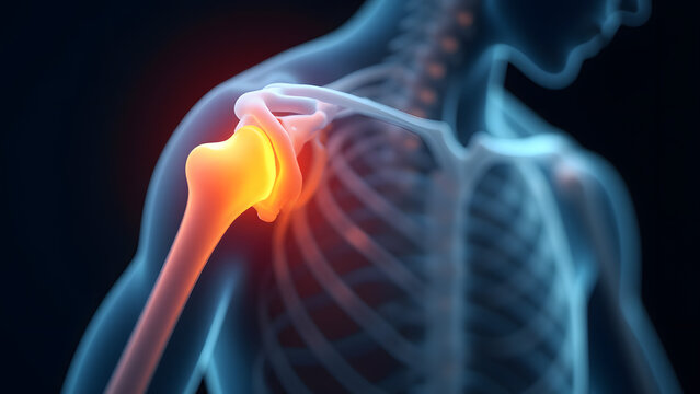 An unstable shoulder joint glowing white with labral tear. Perfect for throwing athlete rehab.