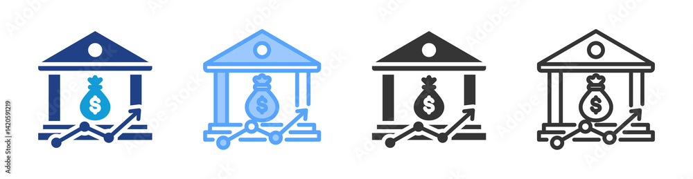 Poster investment bank icon set multiple style collection
