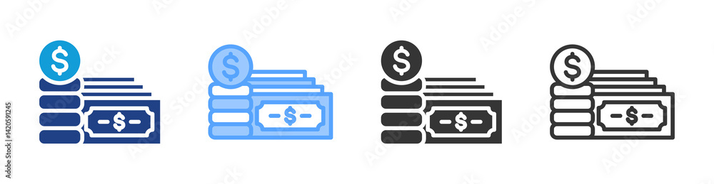 Poster money icon set multiple style collection