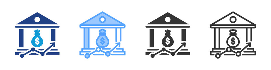 Investment Bank icon set multiple style collection