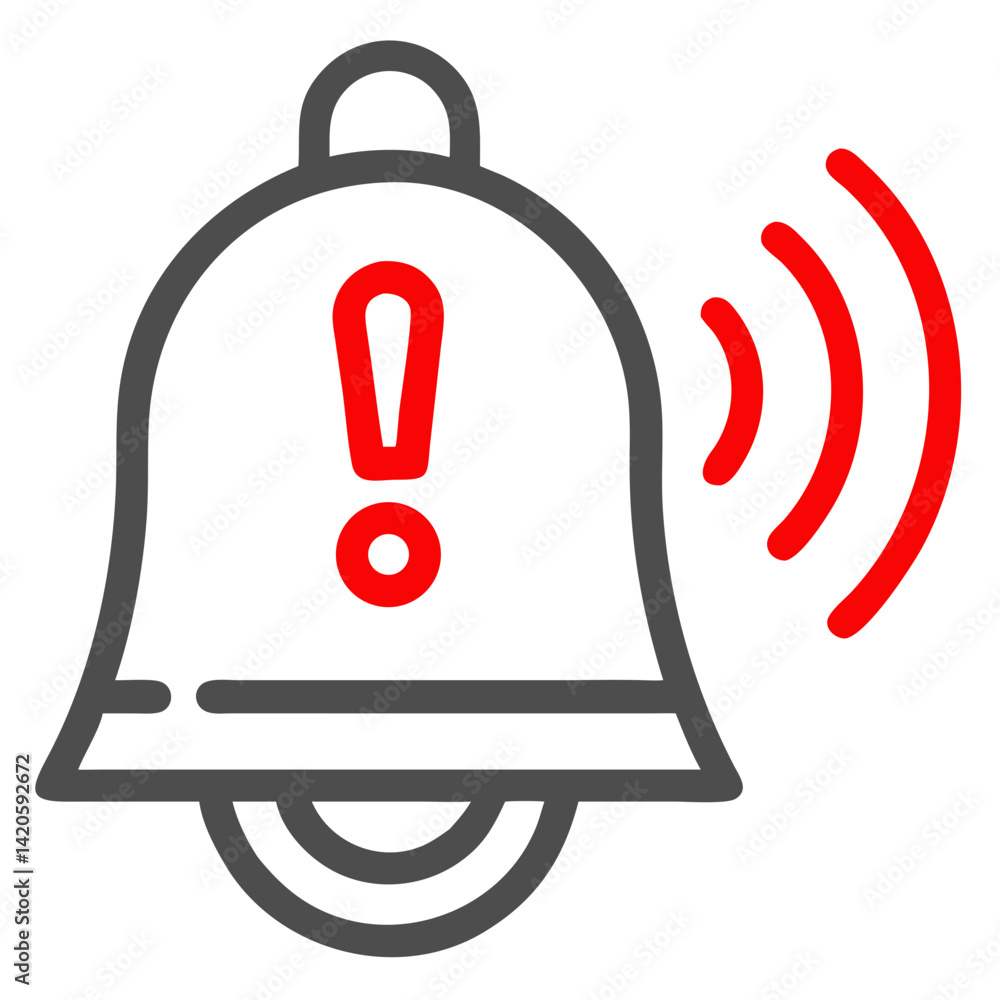 Poster alert bell icon design in red and gray colors on a white background for notifications and warnings